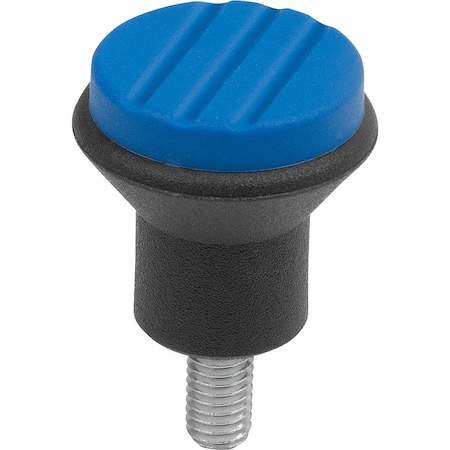 Kipp Mushroom Knob Size:3 D=M08X15, D1=33, Thermoplastic Black Ral7021, Comp:Steel, Cap:Blue Ral5017 K0251.083X15
